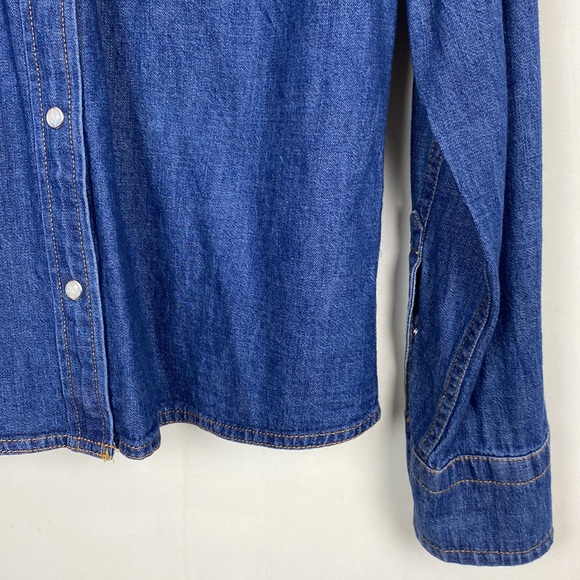 J.Crew 10 Denim Shirt Dark Rinse Pearl Snap Buttons Slim Western - Picture 12 of 14